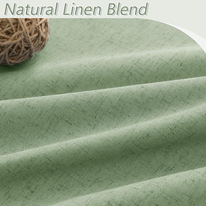 Light Sage 100% Blackout Linen Curtains 120 Inch Length 2 Panels Set - Image 3