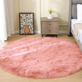 ORINOVA Pink Plush Round Rugs 6ft Large Washable Faux Fur Area Rugs by ORINOVA
