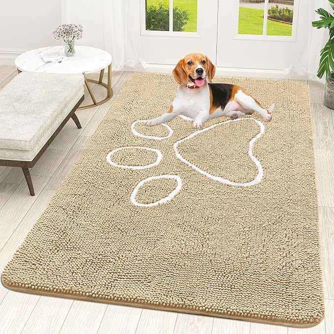 OLANLY Dog Door Mat for Muddy Paws 59x35, Paw Print Design Chenille Mud Mat | by OLANLY