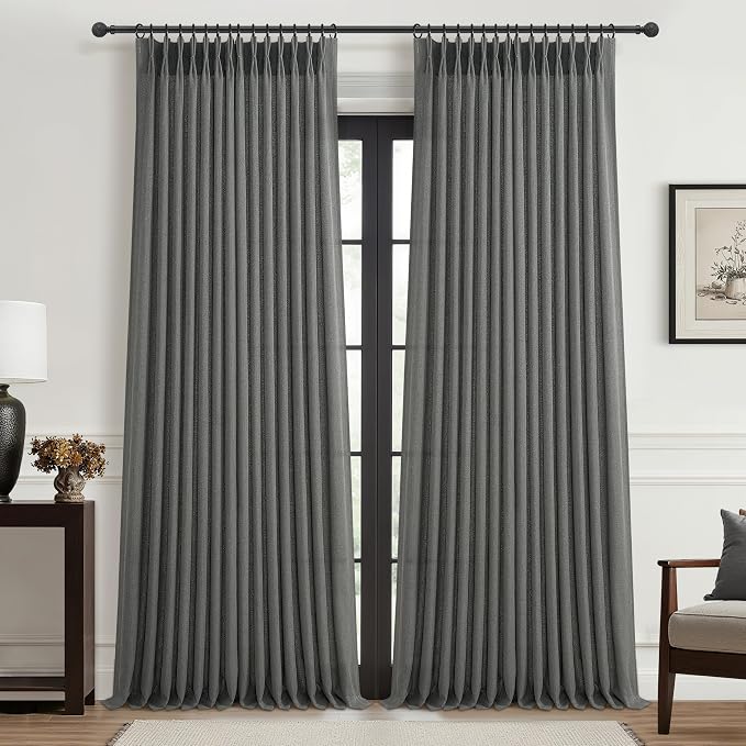 Extra Long Floor to Ceiling Dark Grey Bedroom 108 Inch Curtains, Pinch Pleated by PleatedDrapes