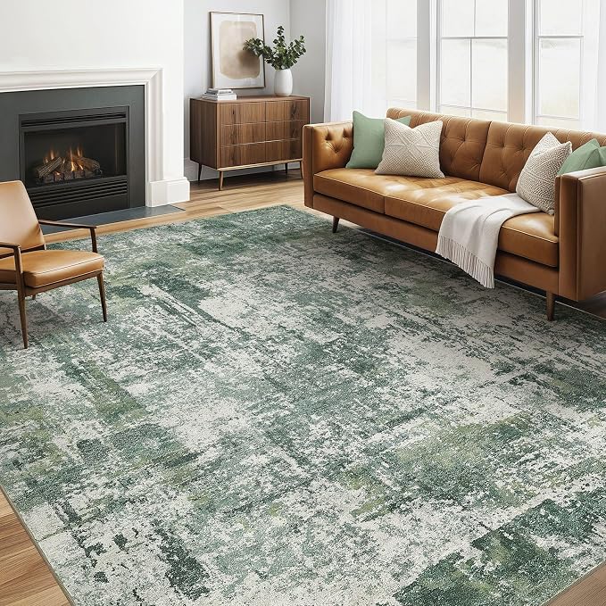 LOONGRUG 6x8 Area Rug Washable Neutral Modern Living Room Rugs Green | Abstract by LOONGRUG