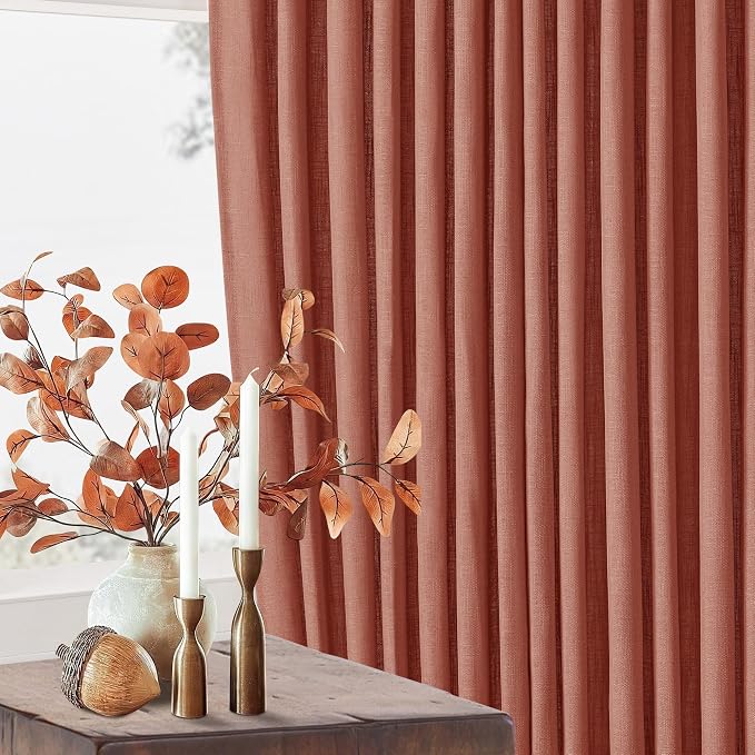 Firebrick Pleated Linen Curtains 96 Inches Long - Image 9