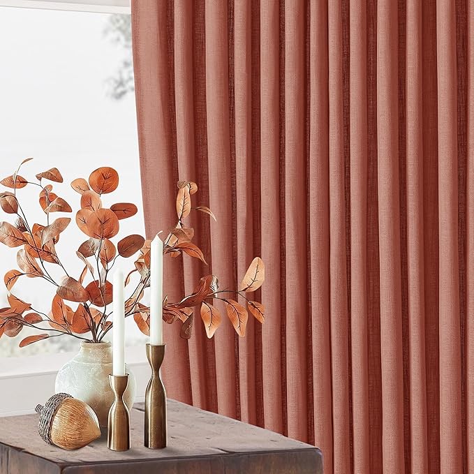 Terracotta 90 Inch Linen Curtains Pinch Pleated 2 Panels Set Firebrick | - Image 9