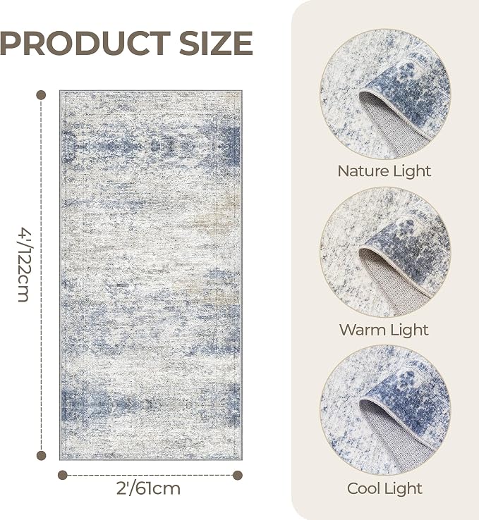 2x4 Rug Runners for Hallways Non Slip, Nursery Room, Soft Runner Rug, Stain - Image 2