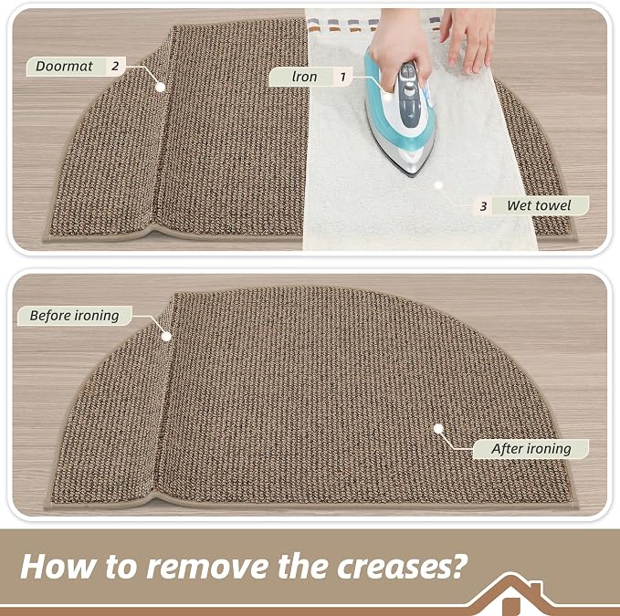 BEQHAUSE Dirt Trapper Door Mat 32" x 48" Half Circle Non Slip Rugs, Taupe | - Image 9