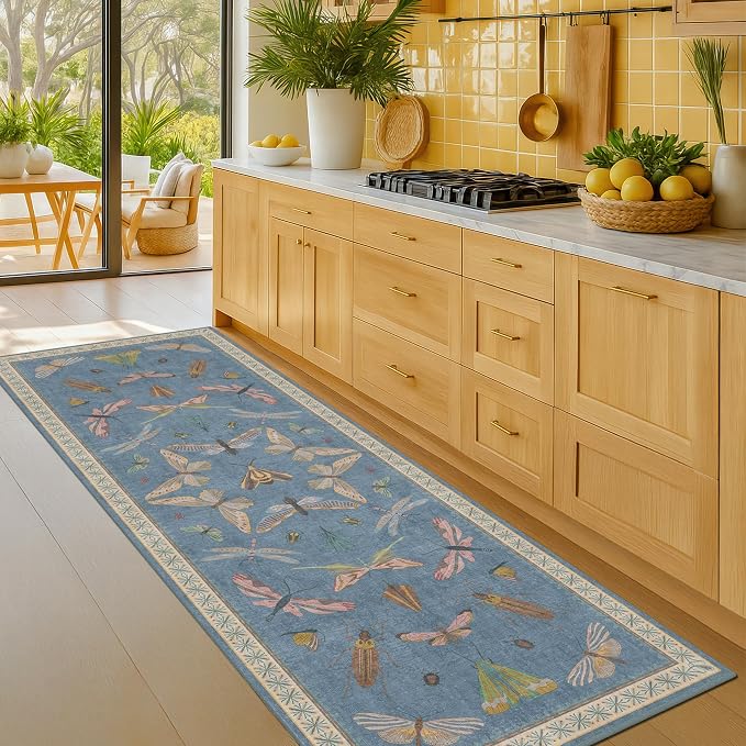 2x7 Washable Bedroom Runner Rug, Laundry Room & Hallway, Rubber Backed Insect - Image 3