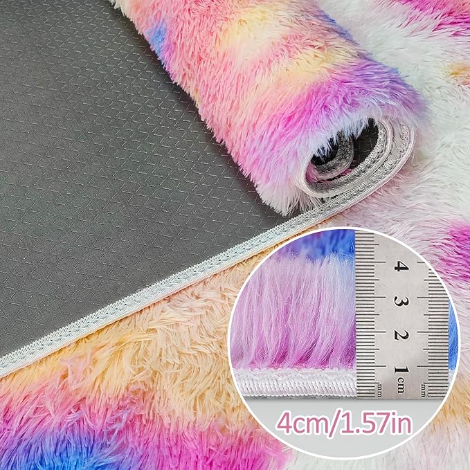 Fluffy Rainbow Colorful Rug for Living Room 6x9 Kawaii Rainbow Tie Dye Area Rug - Image 3