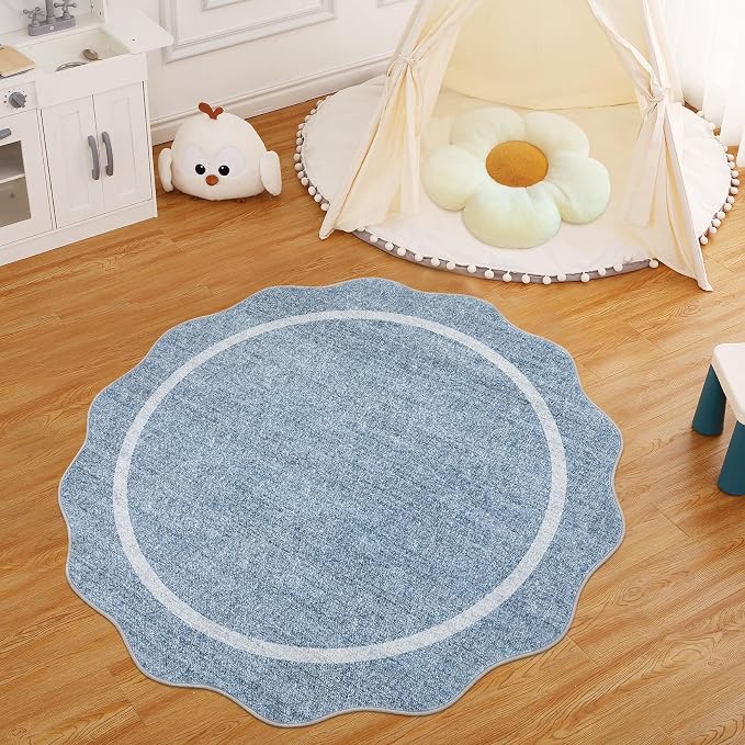 GarveeHome Scalloped Round Area Rugs, Washable Small Round Rug 3ft Non-Slip | - Image 8