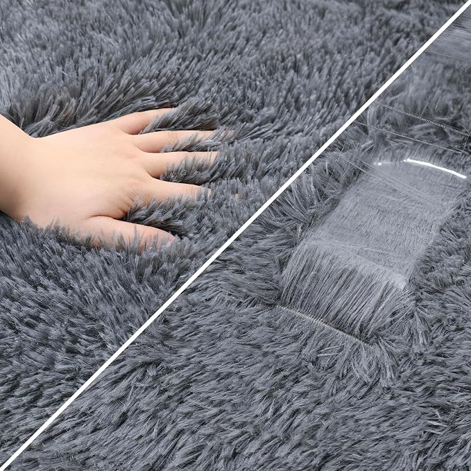 2x6 Bedside Area Rugs for Bedroom Soft Fluffy Shag Grey Rug for Hallway - Image 6
