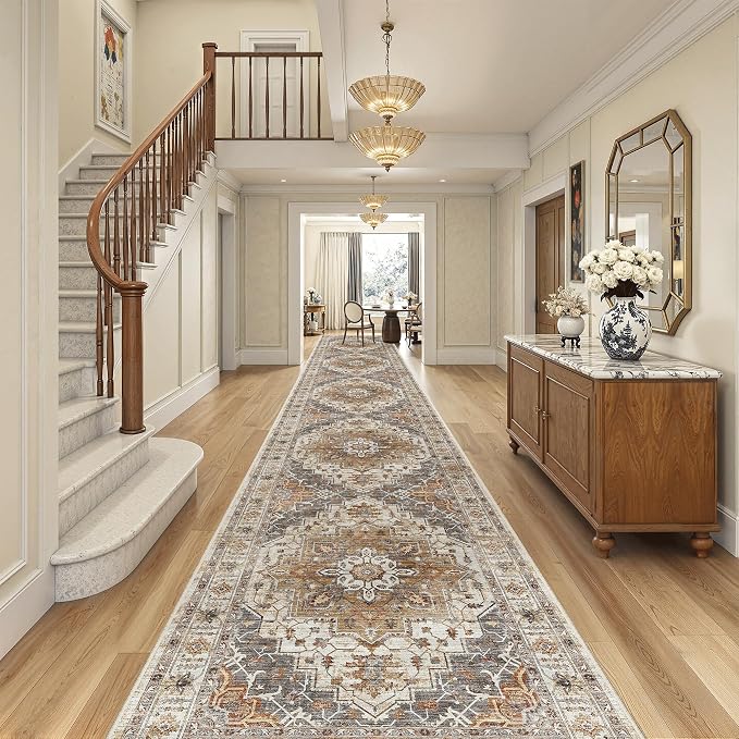 Madane Hallway Runner Rug 3x20 Washable Kitchen Runners 20ft, Turmeric/Grey | - Image 2