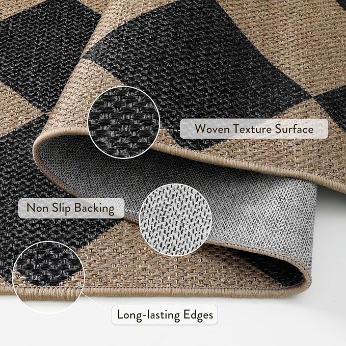 Lahome Checkered Easy Jute Front Door Mat, 2x3 Kitchen Outdoor Rug Washable | - Image 4
