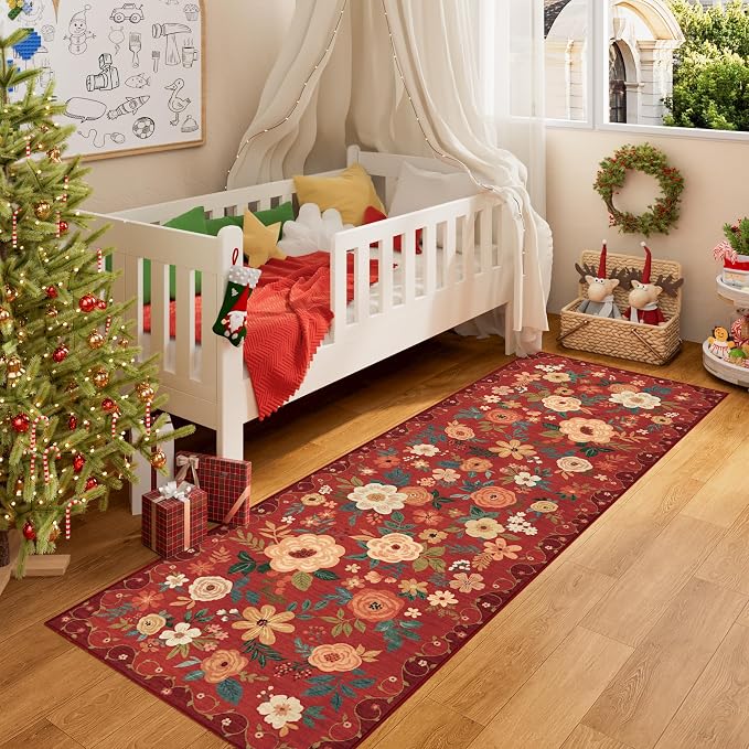 DUKINO 2x6 Runner Rug for Hallway, Washable Kitchen Rugs Non Slip, Floral - Image 3