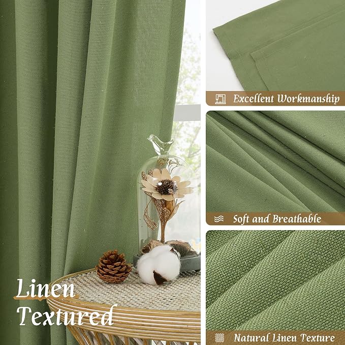 Green Semi Sheer Linen Curtains - Image 7