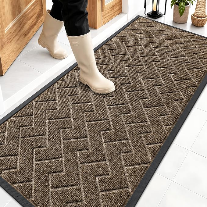 OLANLY Front Door Mat Outside 59x23, All-Season Absorbent Rubber Doormat | Brown by OLANLY