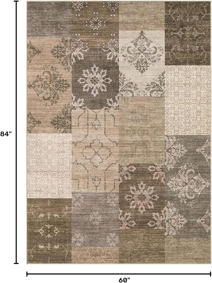 UERMEI 5x7 Area Rug for Living Room, Washable Brown Modern Geometric Patchwork - Image 2