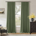 96 Inch Olive Green Linen Pinch Pleated Blackout Curtains by Twodrapes