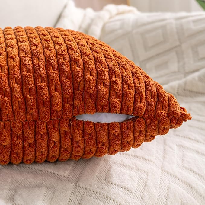 Set of 4 Burnt Orange Decorative Throw Pillow Covers 12x20 Inch Corduroy Pillow - Image 4