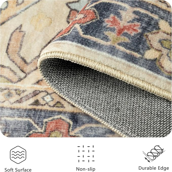 8x10 Area Rugs, Vintage Retro Soft Washable Rug, Non-Slip Low Pile Rugs - Image 6