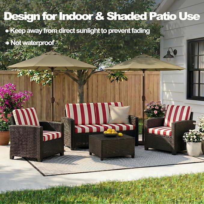 CALBODE 12 Pcs Stretch Outdoor Seat Cushion Covers, Washable Striped Chair Seat - Image 5