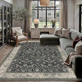 6x9 Black Beige Vintage Floral Washable Area Rug by HUGEAR