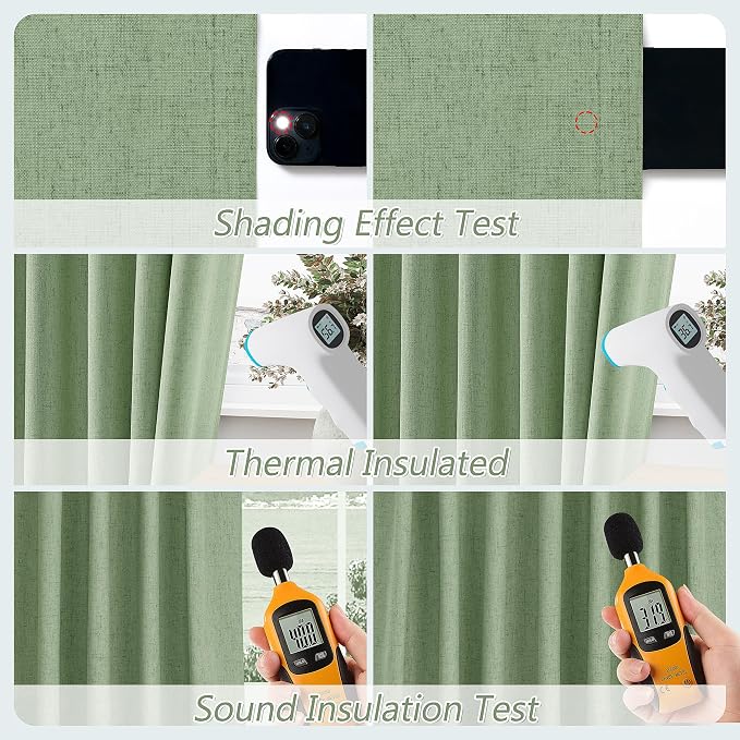 Light Sage 100% Blackout Linen Curtains 96 Inch Length 2 Panels Set - Image 5