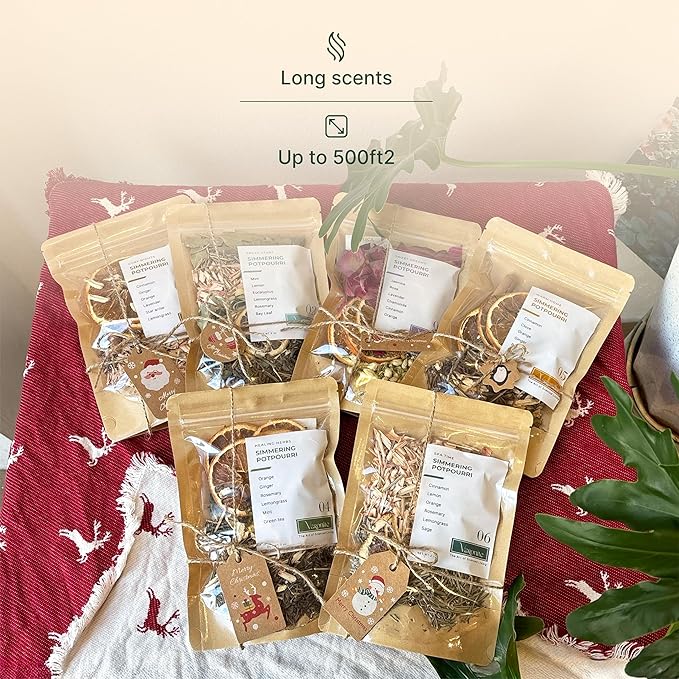 Simmering Potpourri Collection Gift Set – 6 Stove Simmer Pot Kits from Natural Vietnamese Herbs – Perfect Holiday Décor & Aroma for Christmas, Halloween, Winter & Fall