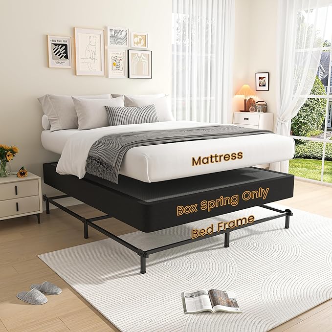 MAF Queen Box Spring 10 Inch High Profile Box Spring for Queen Bed, Queen Size Bed Base 3500 lbs Black Heavy Duty Metal Mattress Foundation with Easy Clean Cover, Easy Assembly