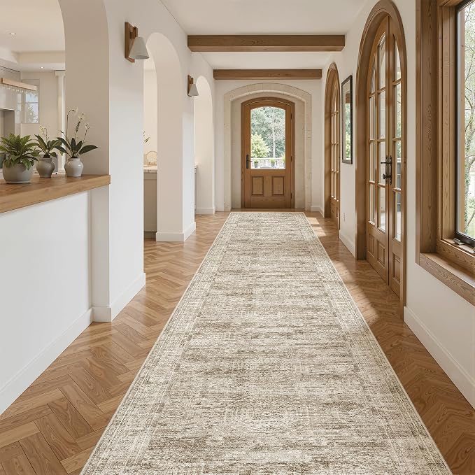 Soalmost Washable 3x14 Hallway Runner Rug Non-Slip Kitchen Entry Rugs Brown | - Image 4