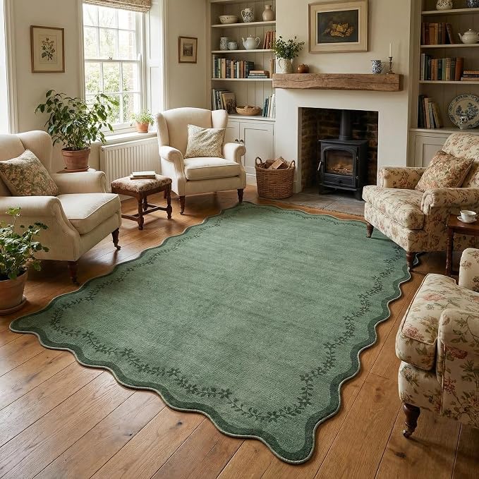 GarveeHome 5x7 Scalloped Area Rug Green Washable Bedroom Living Room Rug | Soft by GarveeHome