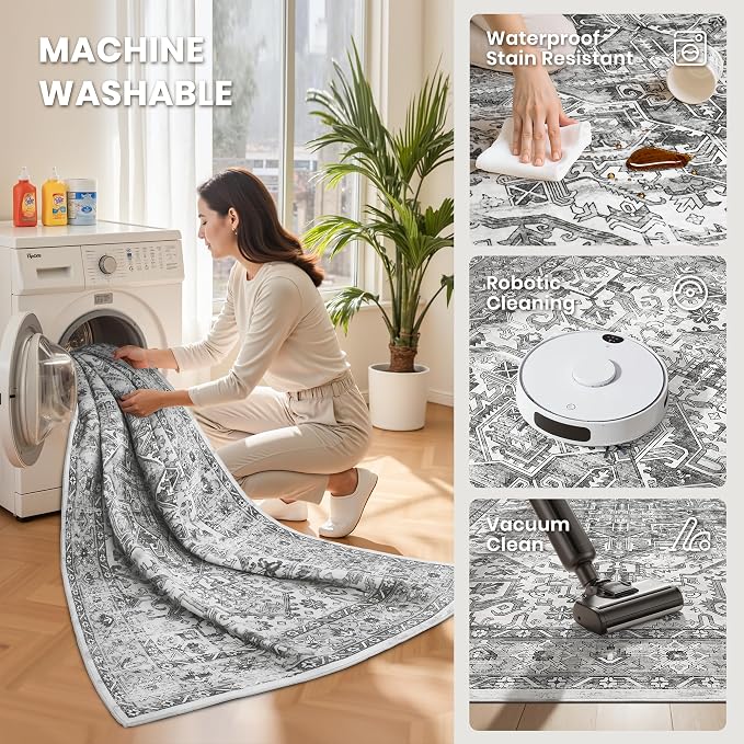 8x10 Area Rugs for Living Room, Non-Slip Backing Washable Rugs, Vintage Large - Image 5