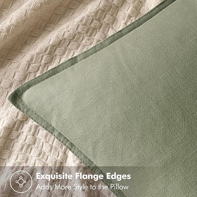 MIULEE Decorative Linen Euro Sham Pillow Covers 24x24 Sage Green | Boho - Image 2