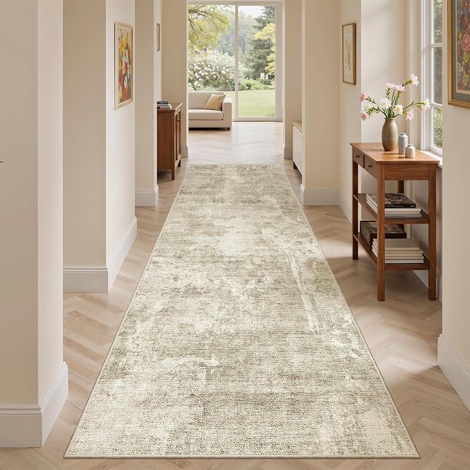 Soalmost Runner Rug 2'6"x8' Kitchen Hallway Runners Abstract Beige/Gray | - Image 2