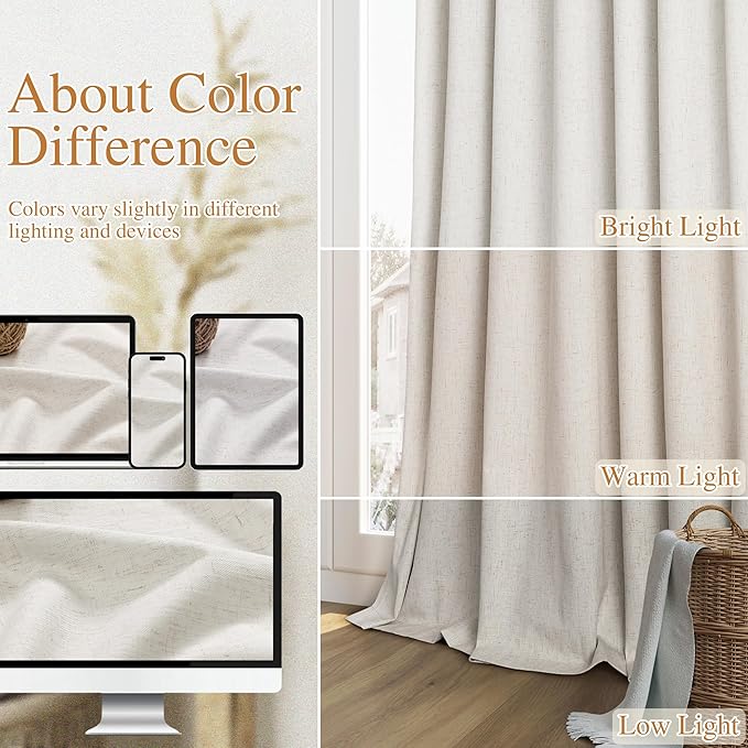 Boho 100% Blackout Linen Curtains 84 Inch Long 2 Panels Set - Image 7