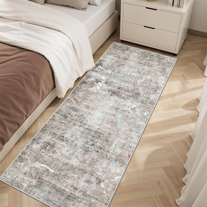 Soalmost Abstratc Runner Rug 2x6 Kitchen Hallway Runners Pink/Grey | Low-Pile - Image 3