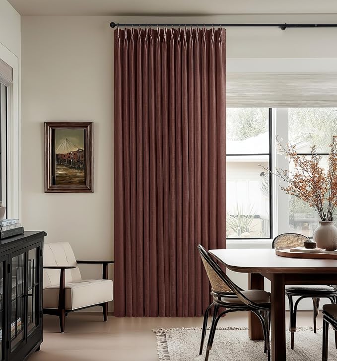Linen Pleated Rust Brown Memory Trained Light Filtering Curtains 102 Inch | 102 - Image 8