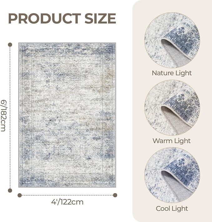 4x6 Area Rug for Entryway, Washable Kitchen Rug, Living Room, Dining Room - Image 2