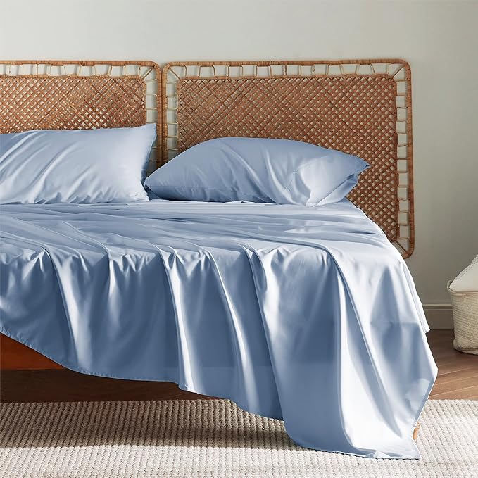 Bedsure California King Sheet Sets, Cooling Sheets, Rayon Derived from Bamboo, Breathable & Soft, Deep Pocket Up to 16 Inches, Hotel Luxury Silky Bedding for Hot Sleepers, Dusty Blue