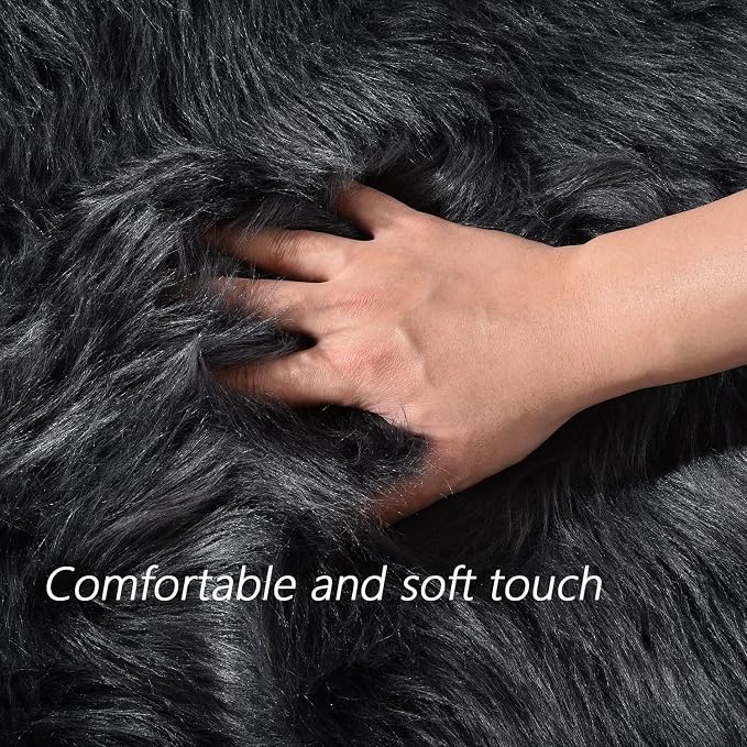 Latepis Dark Grey Faux Fur 4'x5'10" Area Rug, Soft Plush Faux Fur Sheepskin Rugs - Image 4