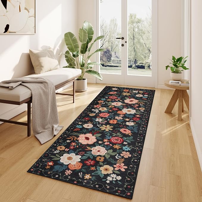 DUKINO 2x6 Runner Rug for Hallway, Washable Runner Rug Non Slip, Floral Indoor - Image 5