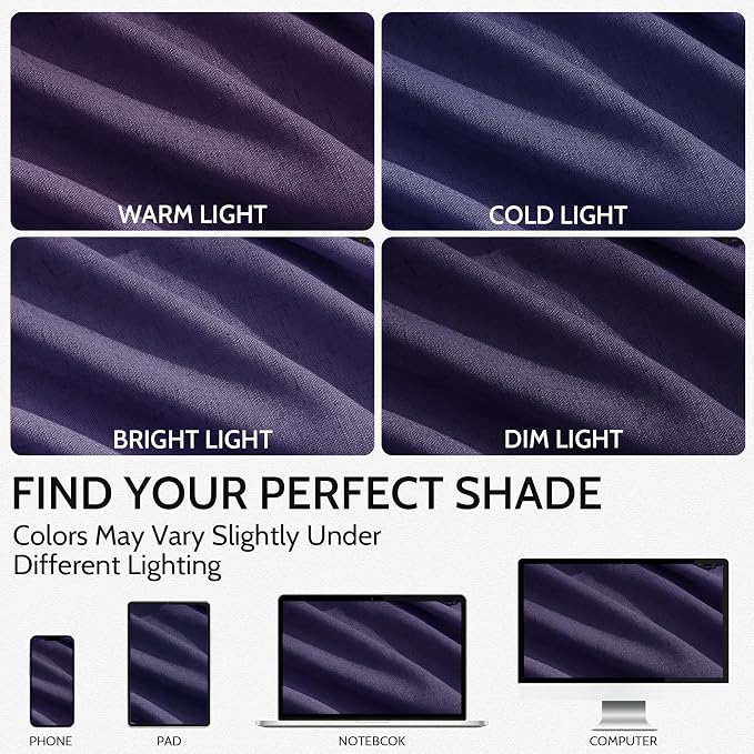 Purple Linen Blend Light Filtering Back Tab Curtains 108 Inches Long, Semi - Image 4