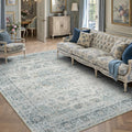 5x7 Light Blue Retro Floral Washable Area Rug by HUGEAR