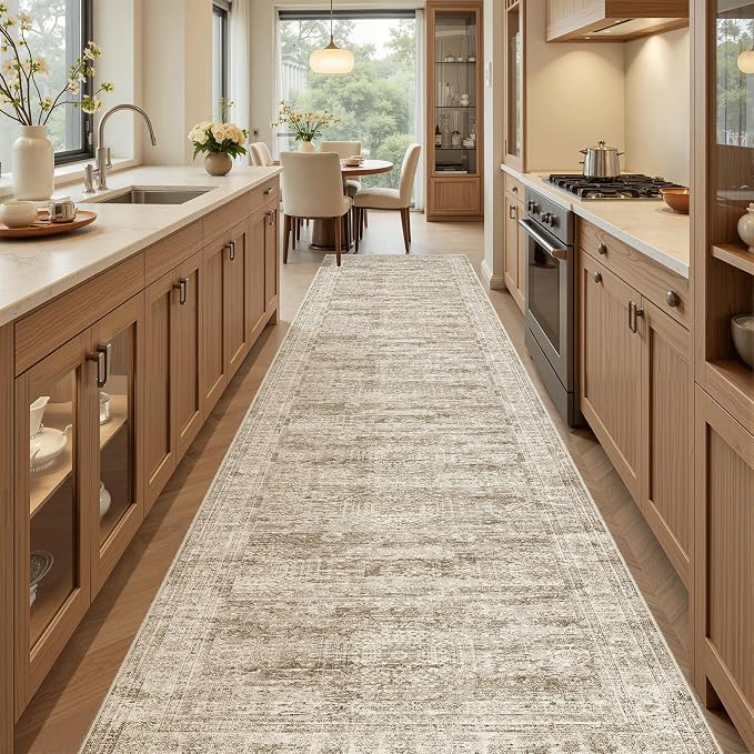 Soalmost Hallway Runner Rug 2'6" x 12' Washable Long Kitchen Rugs Brown | - Image 2