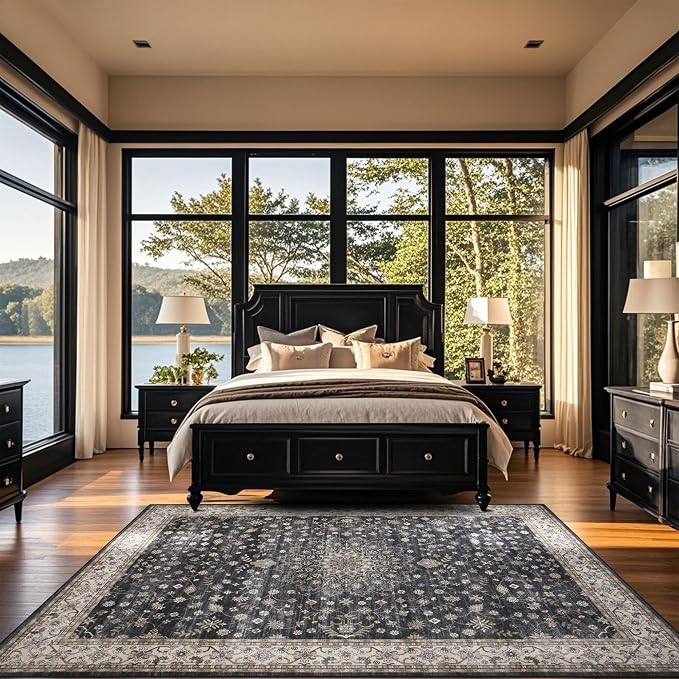 8x10 Washable Area Rugs for Living Room, Dining Room- Classic Black | - Image 7