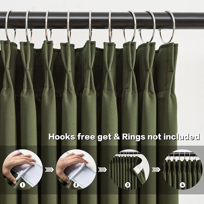 Dark Olive Green Blackout Curtains 102 Inches Long, Christmas Home Decoration - Image 2