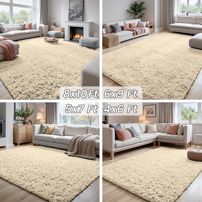 5x7 Fluffy Shag Area Rugs for Living Room Bedroom: Soft Plush Carpet Beige | - Image 7