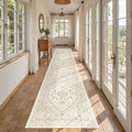 Hallway Runner Rug 2x12 Extra Long Washable Runner, Cream/Beige | Vintage Rug by Restydon
