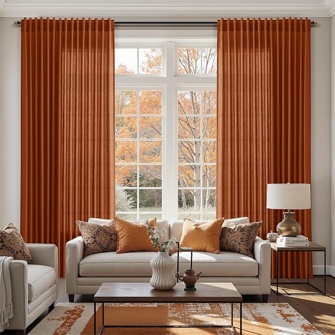 Rust Linen Curtains for Living Room 72 Inches Long Light Filtering Semi Sheer - Image 6
