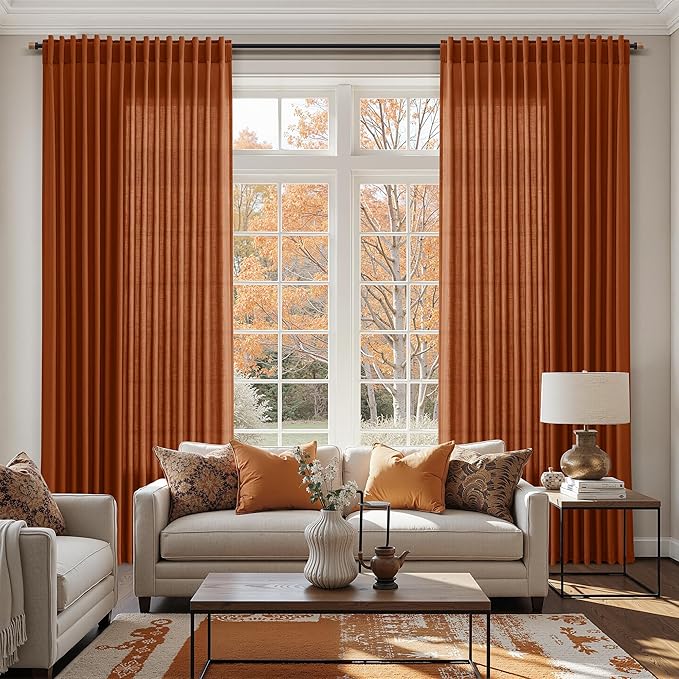 Rust Linen Curtains 84 Inch Length 2 Panels Set - Image 6