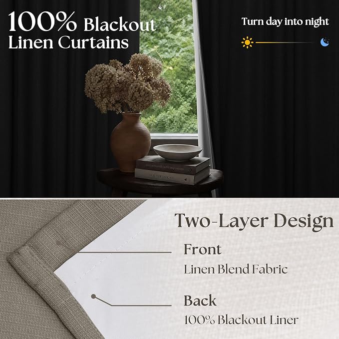 Dark Flax 100 Inch Blackout Pinch Pleated Curtains 2 Panel Set, Taupe | Thick - Image 2