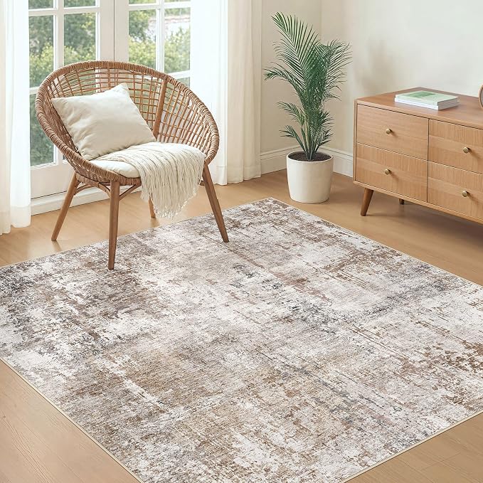 UERMEI Square Area Rugs : Washable 5x5 Neutral Modern Abstract Carpet - Image 6